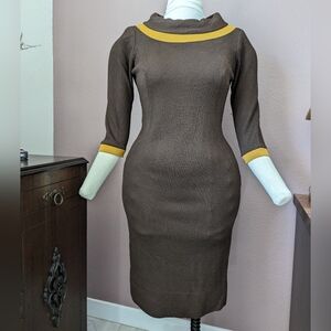 Brown and Gold 1960s Wiggle Dress